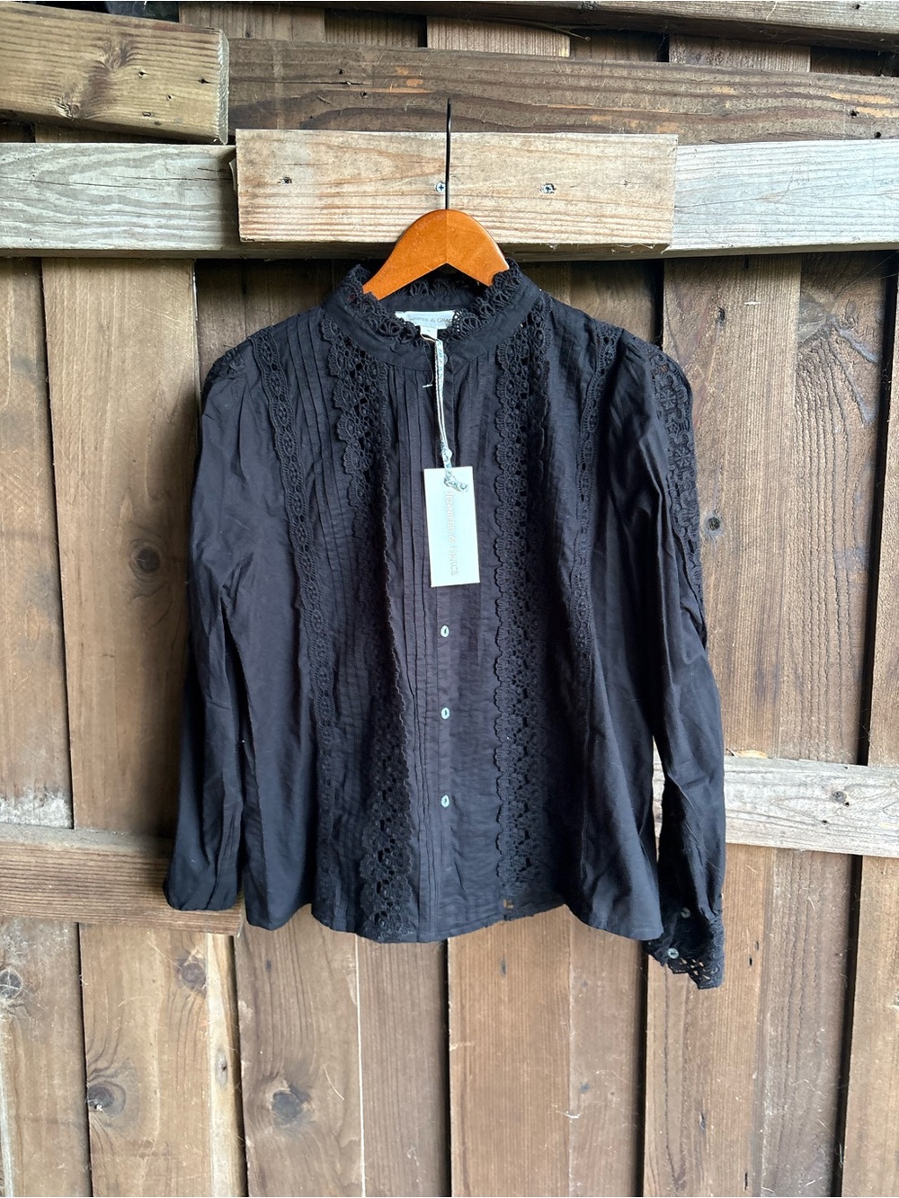 NWT Jennifer and Grace Black Whimsigoth Lace Button Down Blouse